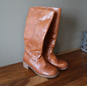 Cognac Brown Knee High Riding Boots Womens Size 10 Classic Equestrian Western